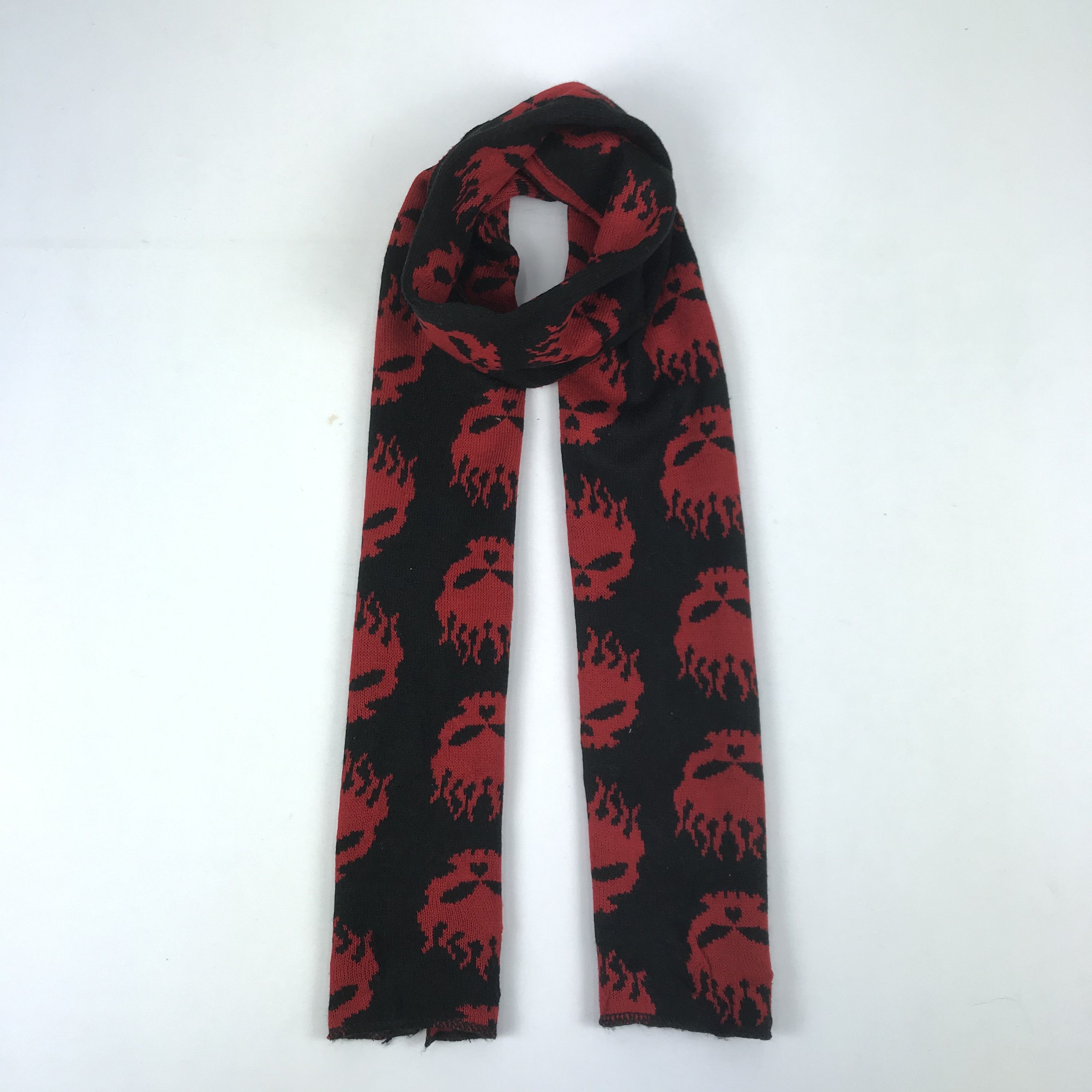 Japanese Brand Vintage Fire Skull Scarf Muffler Wool Cashmere Scarves . Size ONE SIZE - 1 Thumbnail