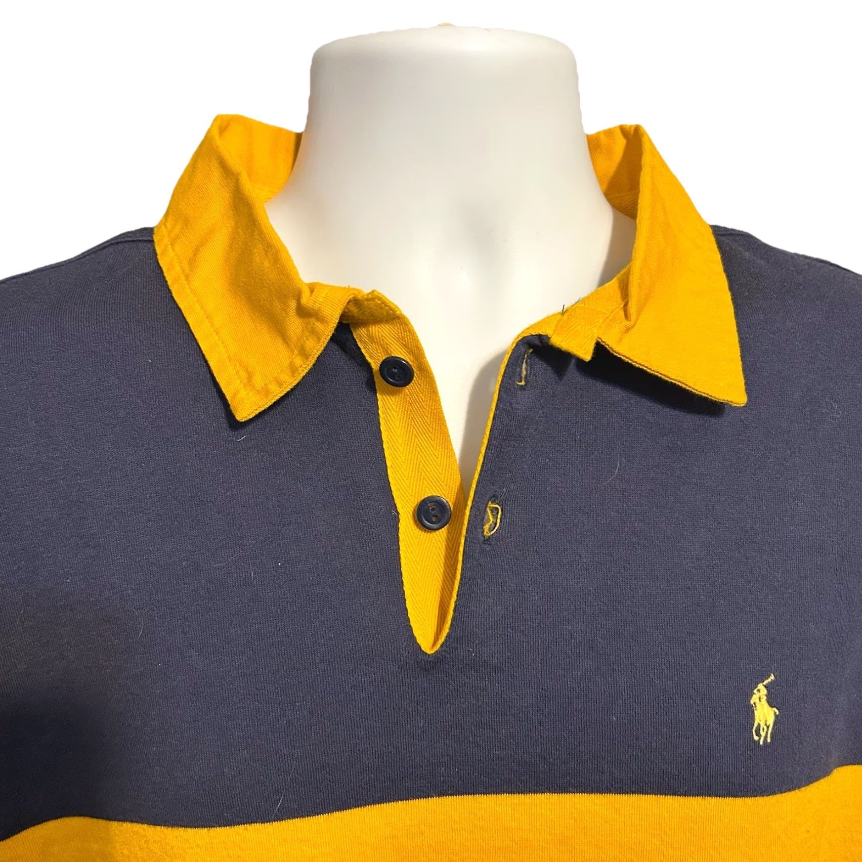 Polo Ralph Lauren VTG Polo Ralph Lauren Polo Shirt Men XL Navy Blue Yellow Stripe Pony Chest Size US XL / EU 56 / 4 - 2 Thumbnail