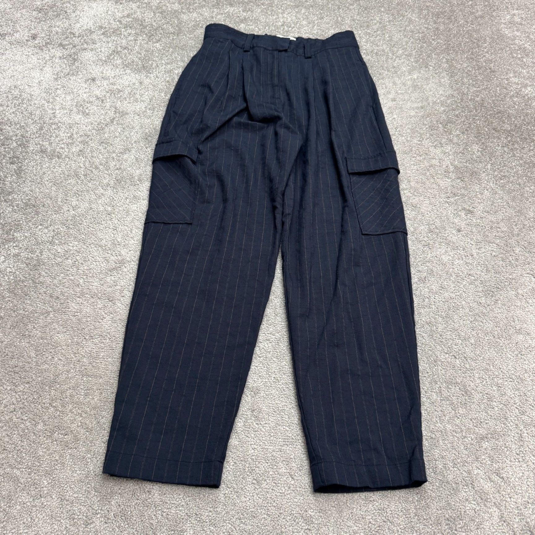 Sam Edelman Sam Edelman Cargo Pants Womens 10 Navy Blue Striped High Rise Taepred Leg Casual Size 32" / US 10 / IT 46 - 2 Thumbnail