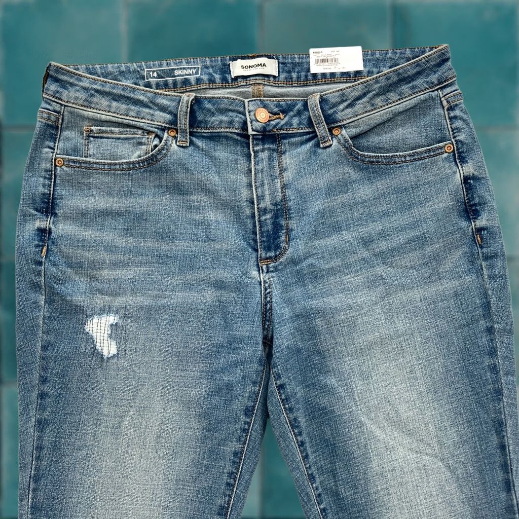 Denime Sonoma Jeans Women's 14 Blue Stretch Denim Distressed Mid Rise Skinny Supersoft Denim Jeans Size 36" / US 14 / IT 50 - 1 Thumbnail