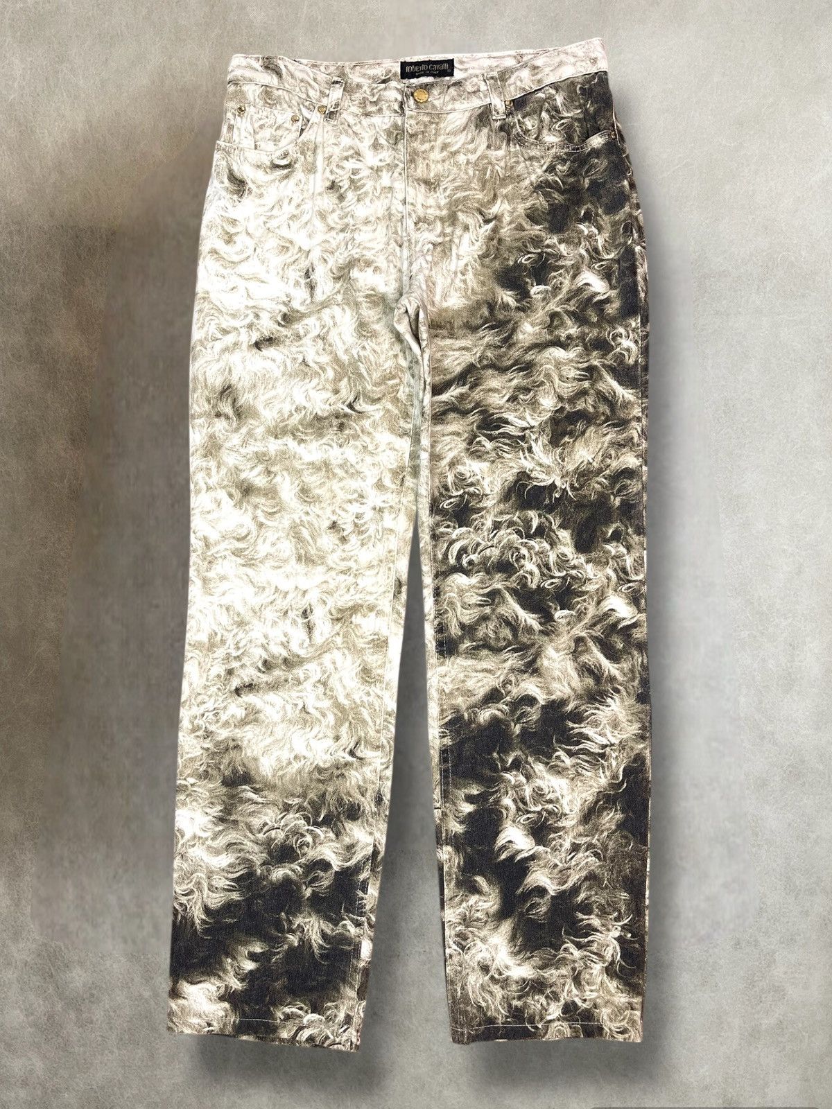 AW1999 Roberto Cavalli wolf fur print pants