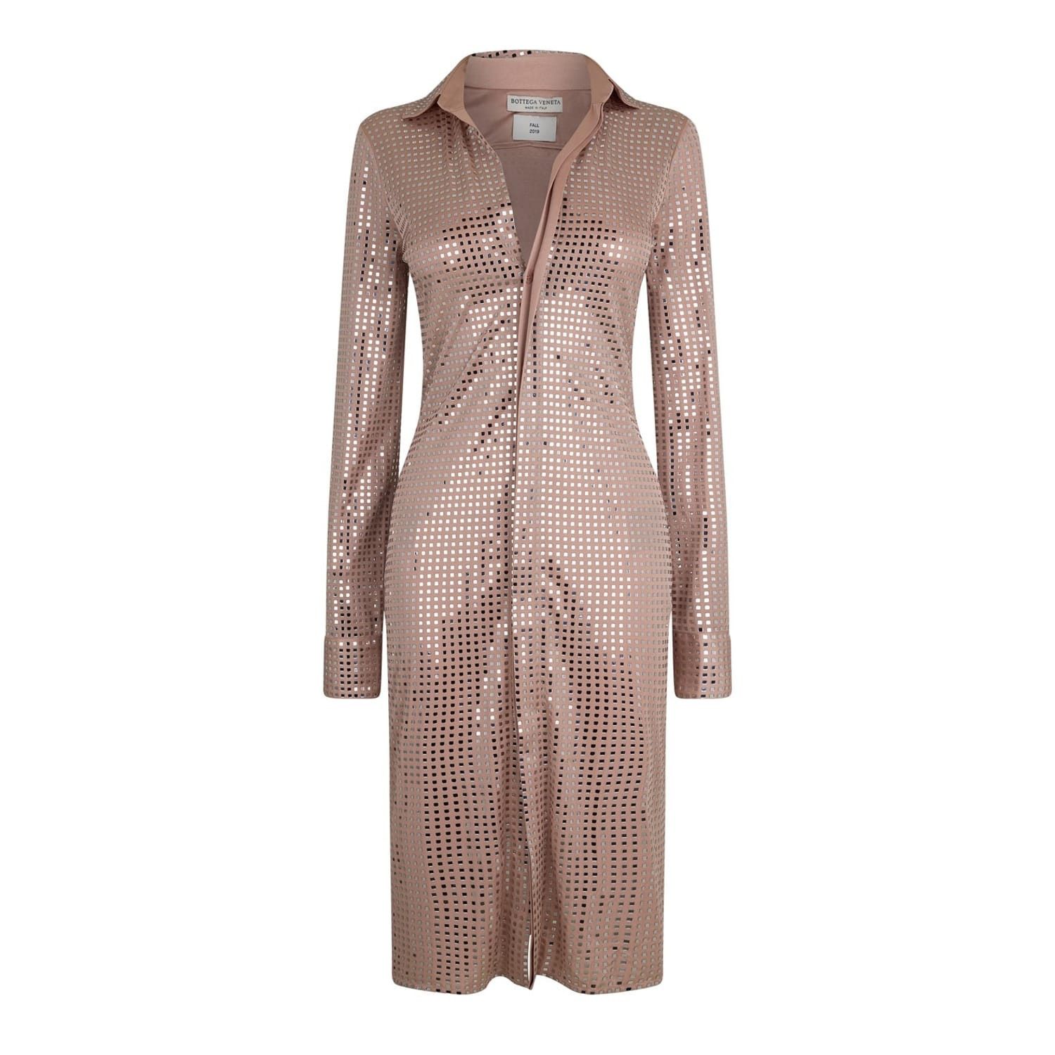 Bottega Veneta Bottega Veneta Mosaic Collared Neck Midi Dress in Gold Size XS / US 0-2 / IT 36-38 - 1 Thumbnail