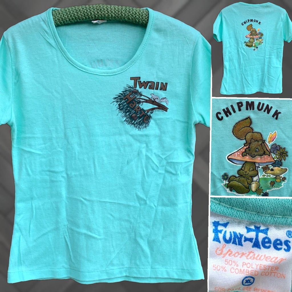 Vintage VINTAGE Twain Harte Chipmunk T Shirt Roach Iron On Back Fun-Tees XL Ladies Green 1980s Shirt Womens Size XL / US 12-14 / IT 48-50 - 1 Thumbnail