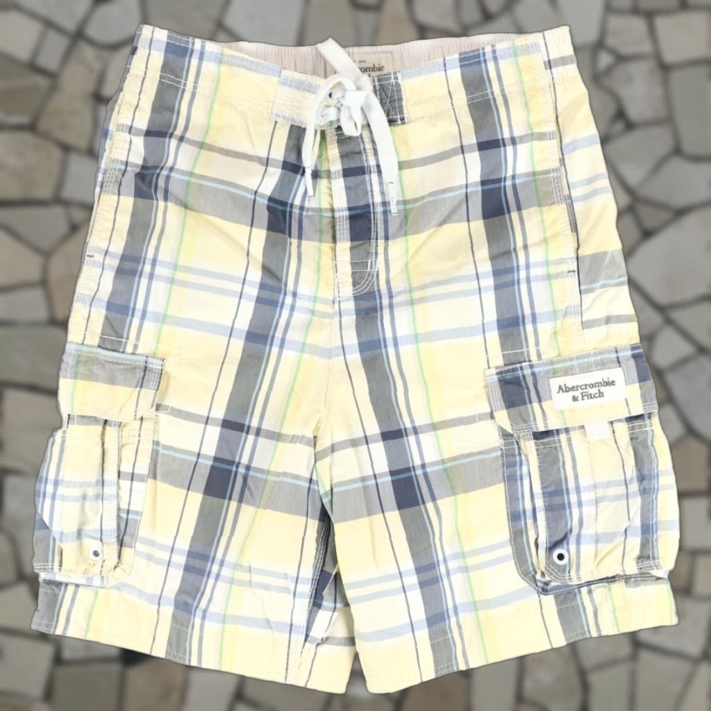 Abercrombie & Fitch Abercrombie & Fitch Board Cotton Blend Twill Swimming Cargo Shorts Yellow Plaid Men's L Size US 33 - 1 Thumbnail