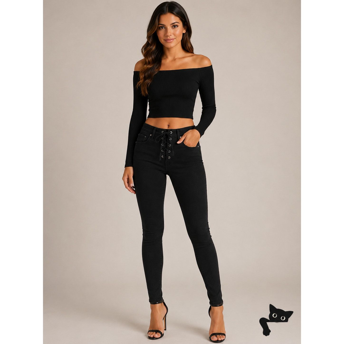 Other G By Guess Stone Black Lace-Up High Waist Skinny Jeans 28 Size 28" / US 6 / IT 42 - 3 Thumbnail