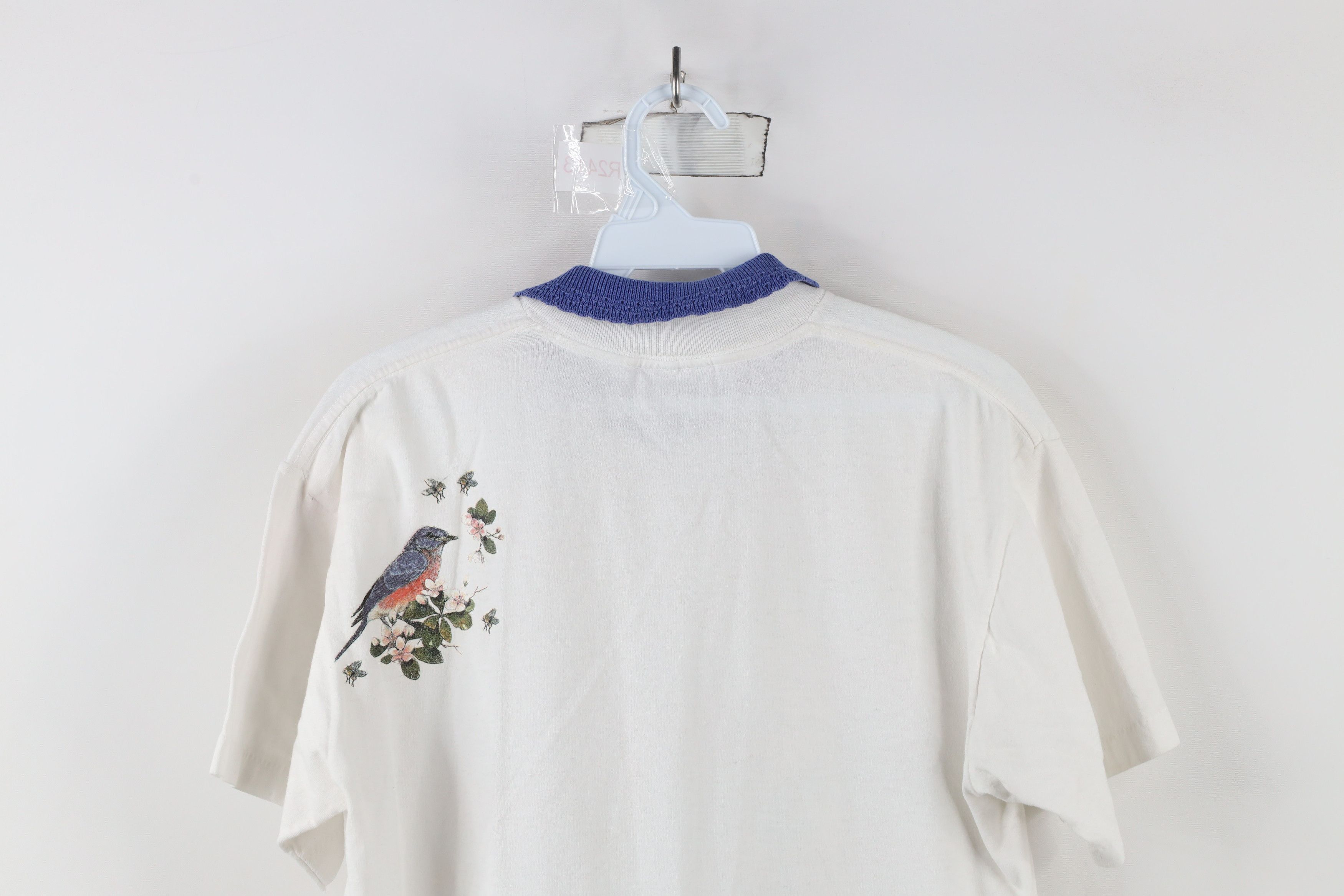 Vintage Vintage 90s Streetwear Bird Flower Collared T-Shirt White Size M / US 6-8 / IT 42-44 - 9 Thumbnail