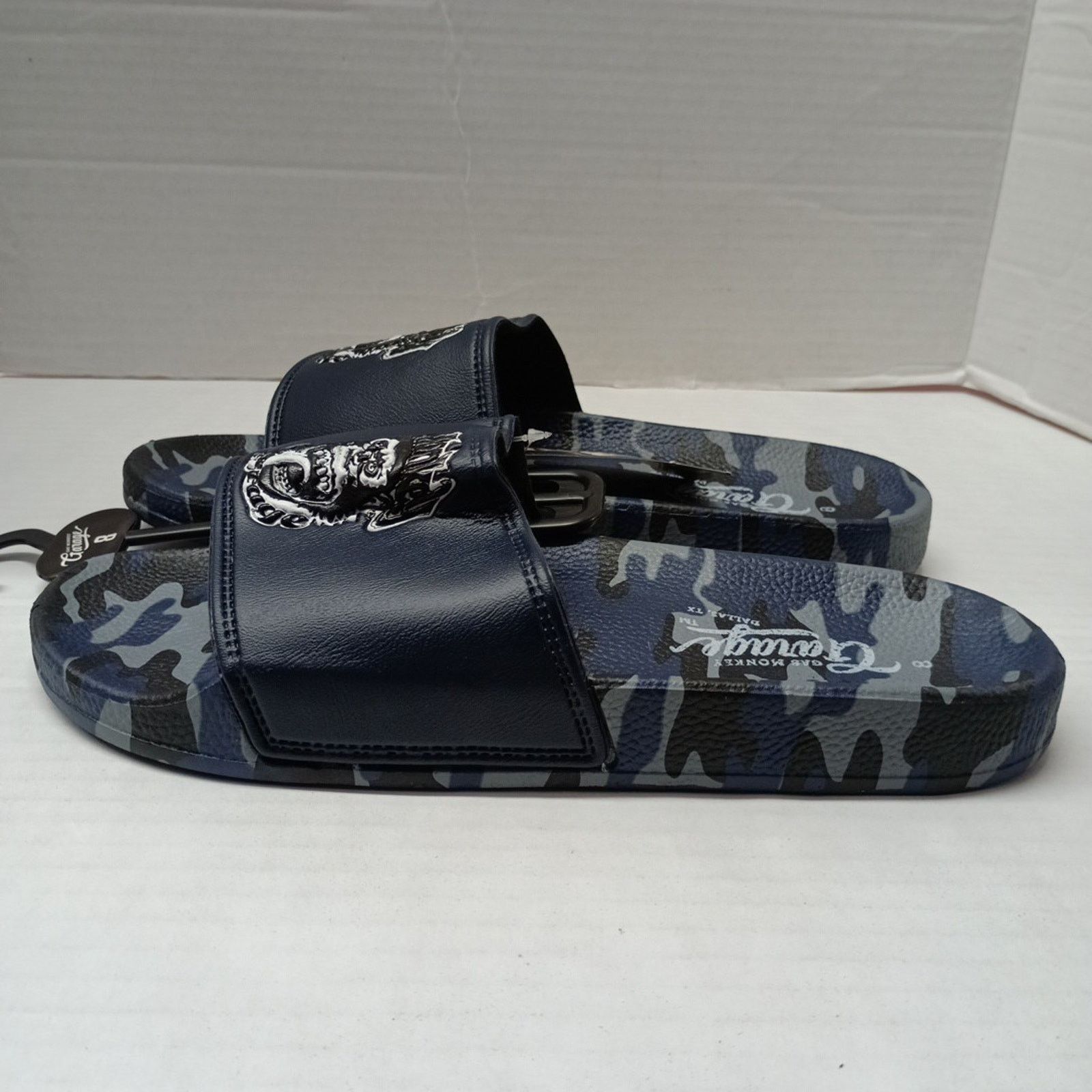 All Gas No Brakes Gas Monkey Garage Slides Sandals Mens Size 8 Blue Camouflage Size US 8 / EU 41 - 4 Thumbnail