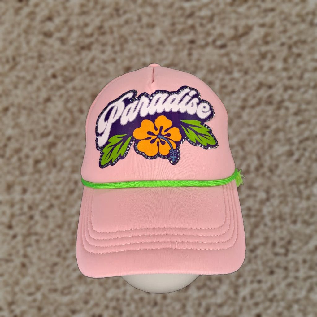 Forever 21 FOREVER 21 Paradise Pink Trucker Hat Cap One Size Adult Bling Jeweled Adjustable Lightweight Beach Seasonal Vintage: No Size ONE SIZE - 1 Thumbnail