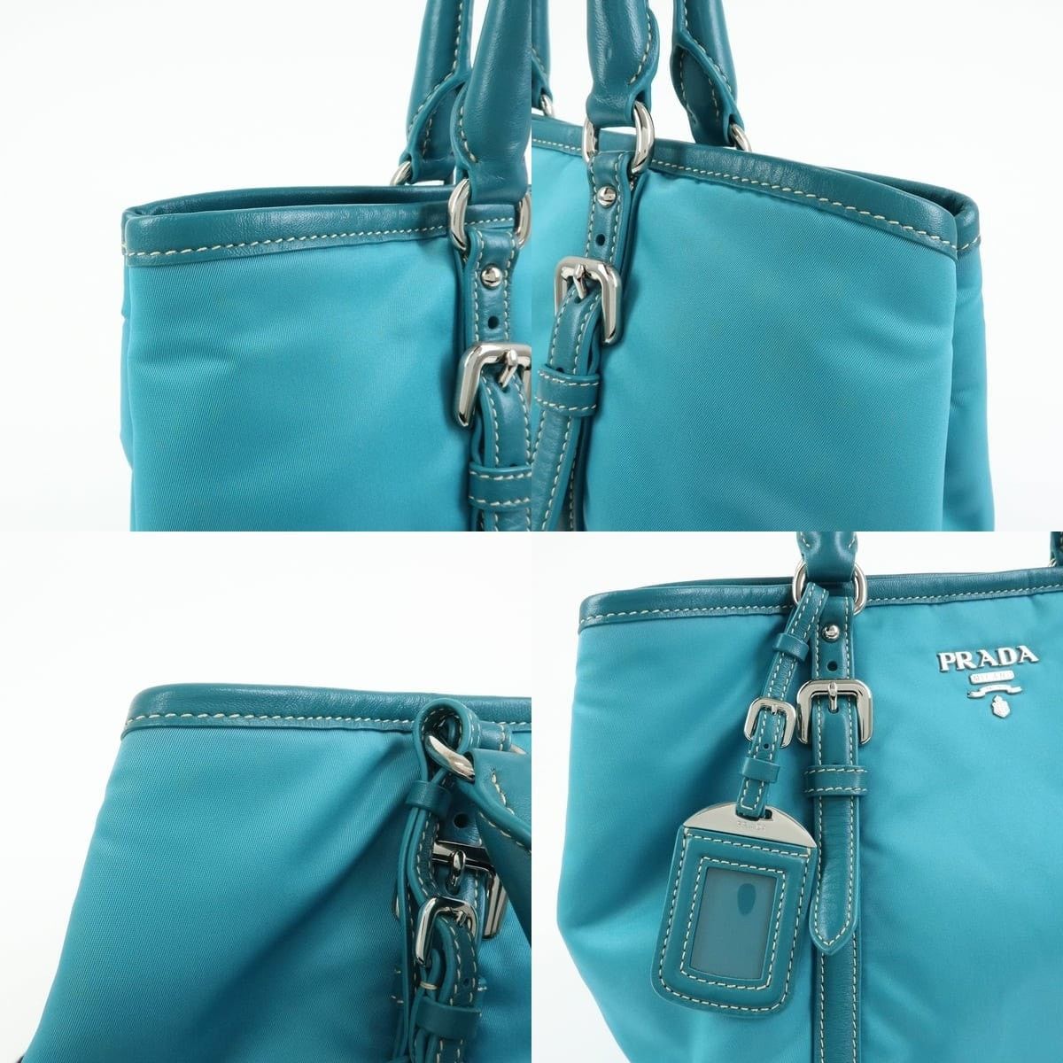 Prada Prada Nylon Leather Tote Blue Size ONE SIZE - 6 Thumbnail