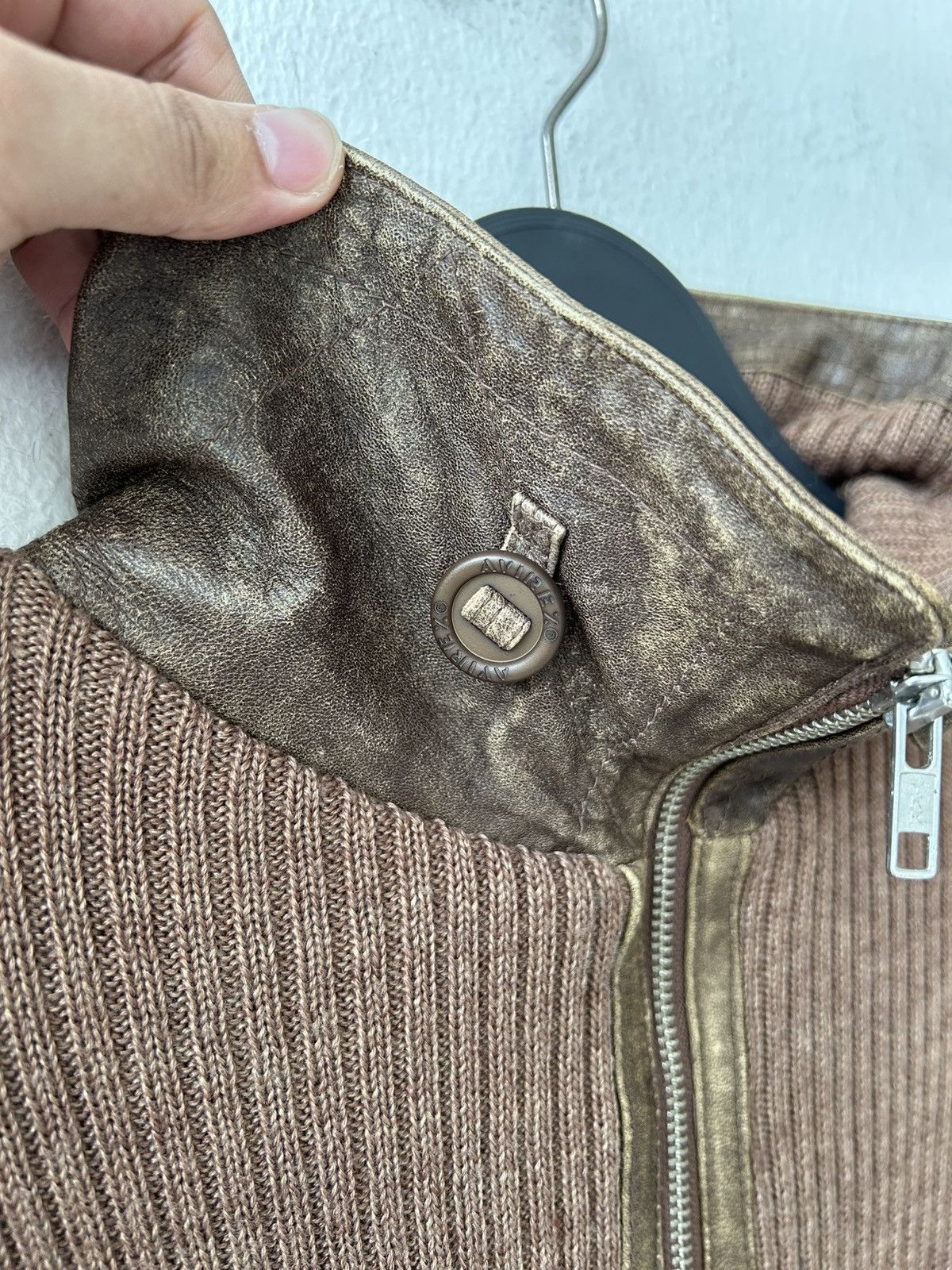 Avirex Avirex Knit Brown Leather Zipper Size US L / EU 52-54 / 3 - 7 Thumbnail