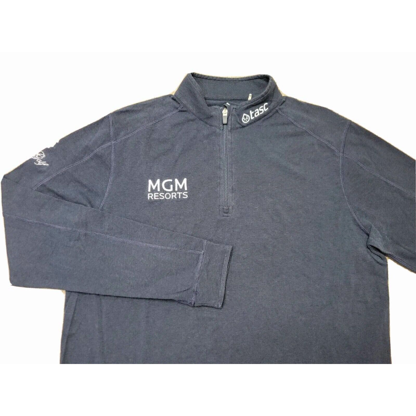 image of Vintage Tour Issue Benny Taylor Men's Pullover Sweater 1/4 Zip Tasc Trump Mgm Golf Navy in White (S