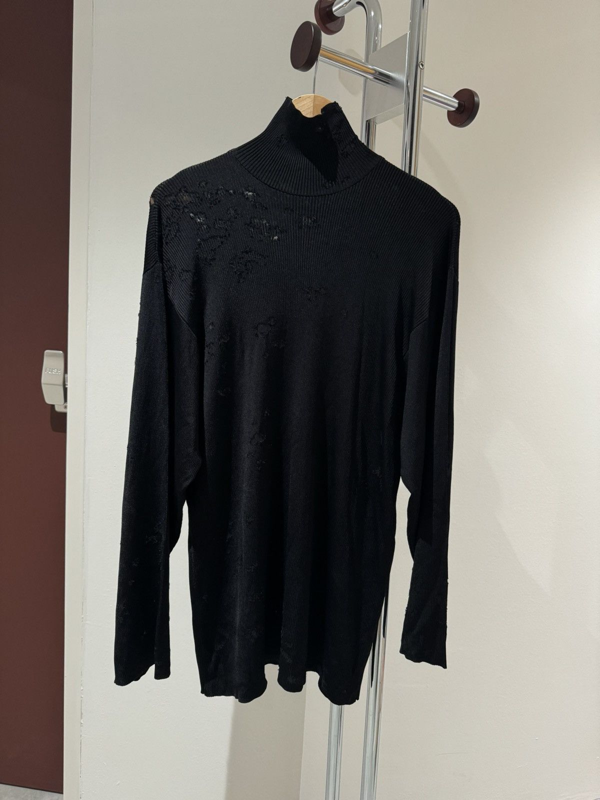 image of Balenciaga Winter 2022 Destroyed Turtleneck Sweater in Black, Men's (Size Small)