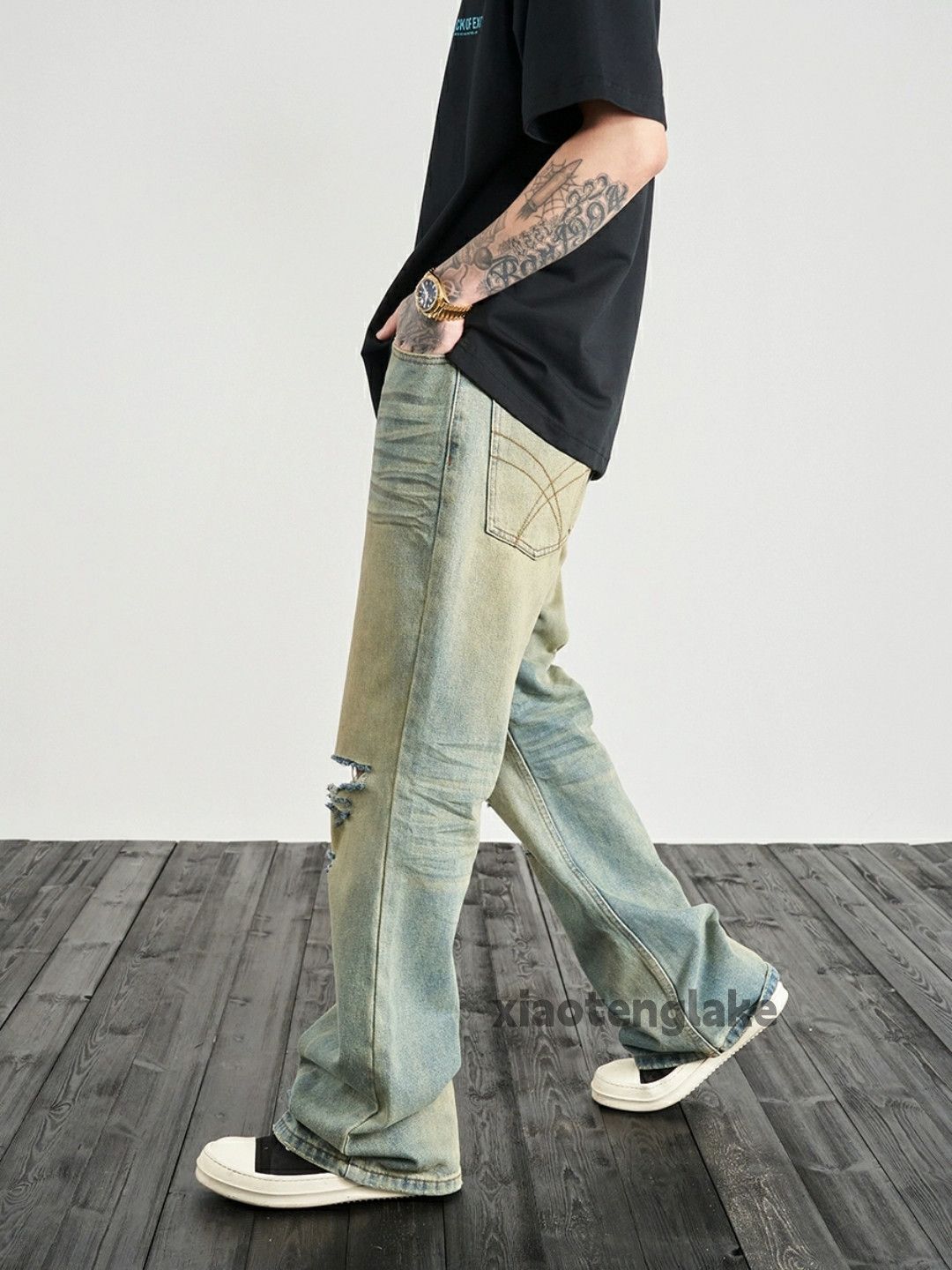 Jean × Vintage washed faded cleanfit yuppie bootcut damaged jeans Size US 34 / EU 50 - 4 Thumbnail