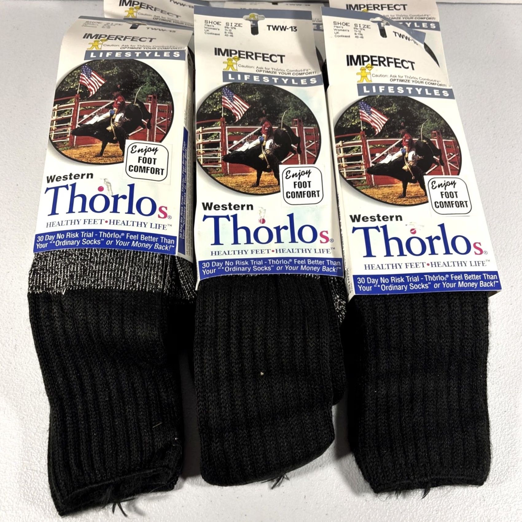 Vintage VINTAGE Thorlos Socks Western Calf Black 8.5-12.5 Men 6 Pack TWW-13 Size ONE SIZE - 7 Thumbnail