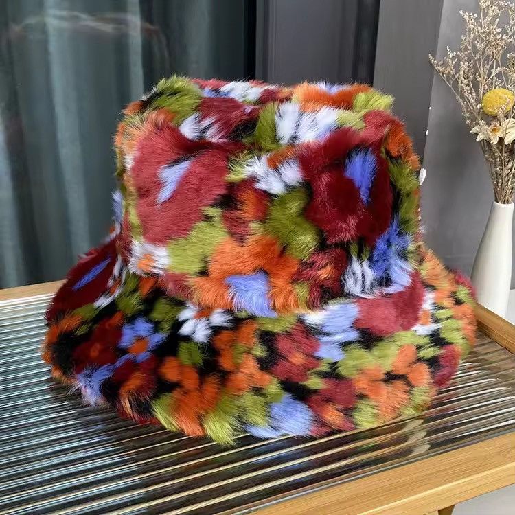Japanese Brand Colourful Faux Fur Fisherman Hat Size ONE SIZE - 3 Thumbnail