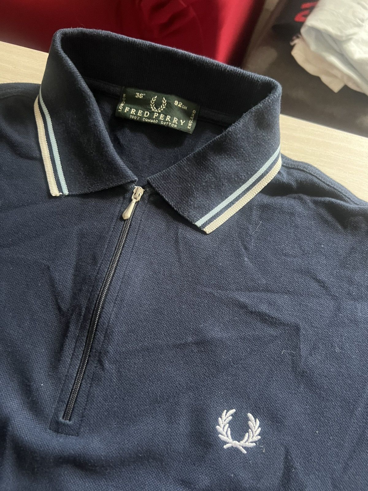 Fred Perry Fred Perry Navy Polo w/ Zip Neck – White & Blue Ribbed Trim Size US S / EU 44-46 / 1 - 3 Thumbnail