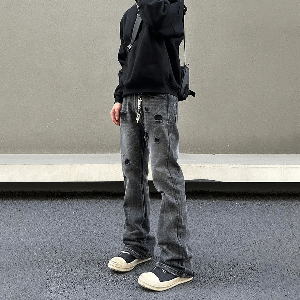 Designer × Japanese Brand × Jean Ripped Jeans Men Black Streetwear Y2k Denim Pants Size US 33 - 2 Thumbnail