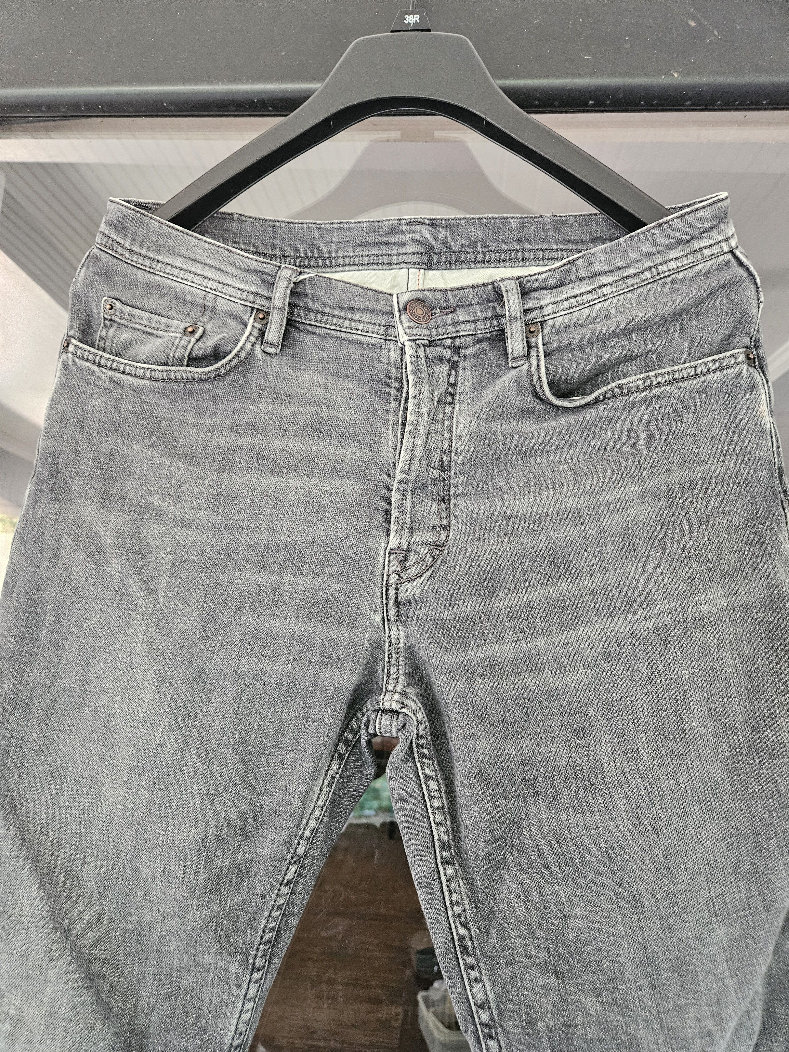 Acne Studios River Ash Black Leather Back Patch Gray Soft Denim Jeans Size US 31 - 5 Thumbnail