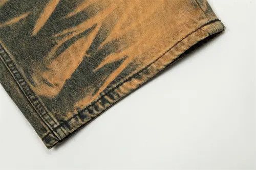 VIBE #40 Mud Yellow Washed Distressed Straight Leg Jeans Size US 33 - 6 Thumbnail