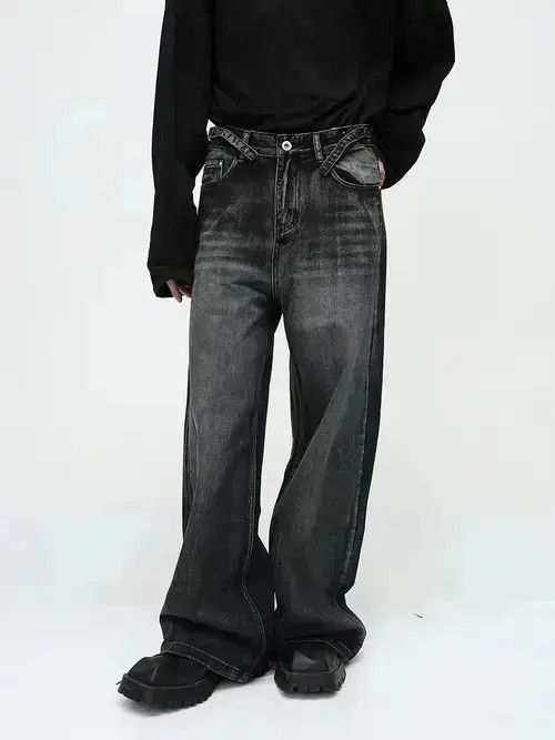 Japanese Brand VIBE Retro street cat whisker design wide leg jeans Size US 32 / EU 48 - 2 Thumbnail