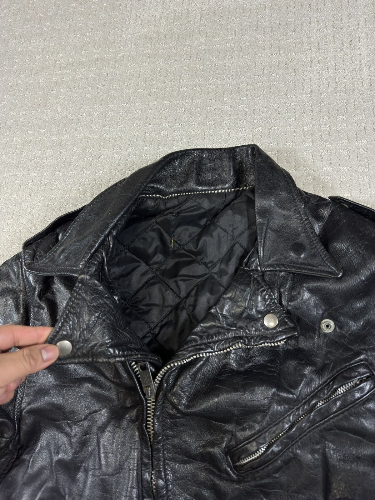 Vintage 70s/80s black leather biker jacket Size US S / EU 44-46 / 1 - 3 Thumbnail