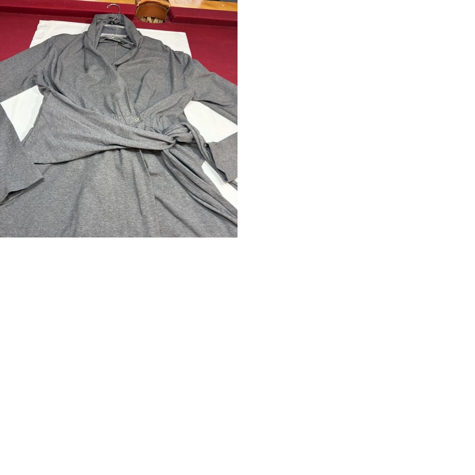 Vintage eShakti Dress Women L Gray Cotton Solid V Neck Wrap Tie Waist Knit Long Sleeves Obi Size L / US 10 / IT 46 - 10 Thumbnail