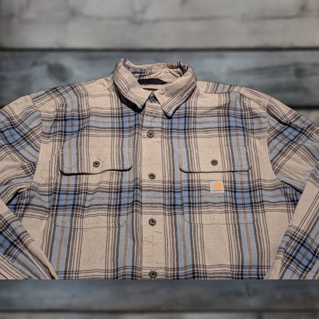 Carhartt VINTAGE Carhartt Loose Fit Heavyweight Flannel Mens L/S Shirt M Plaid Blue Gray 105947 Size US M / EU 48-50 / 2 - 1 Thumbnail