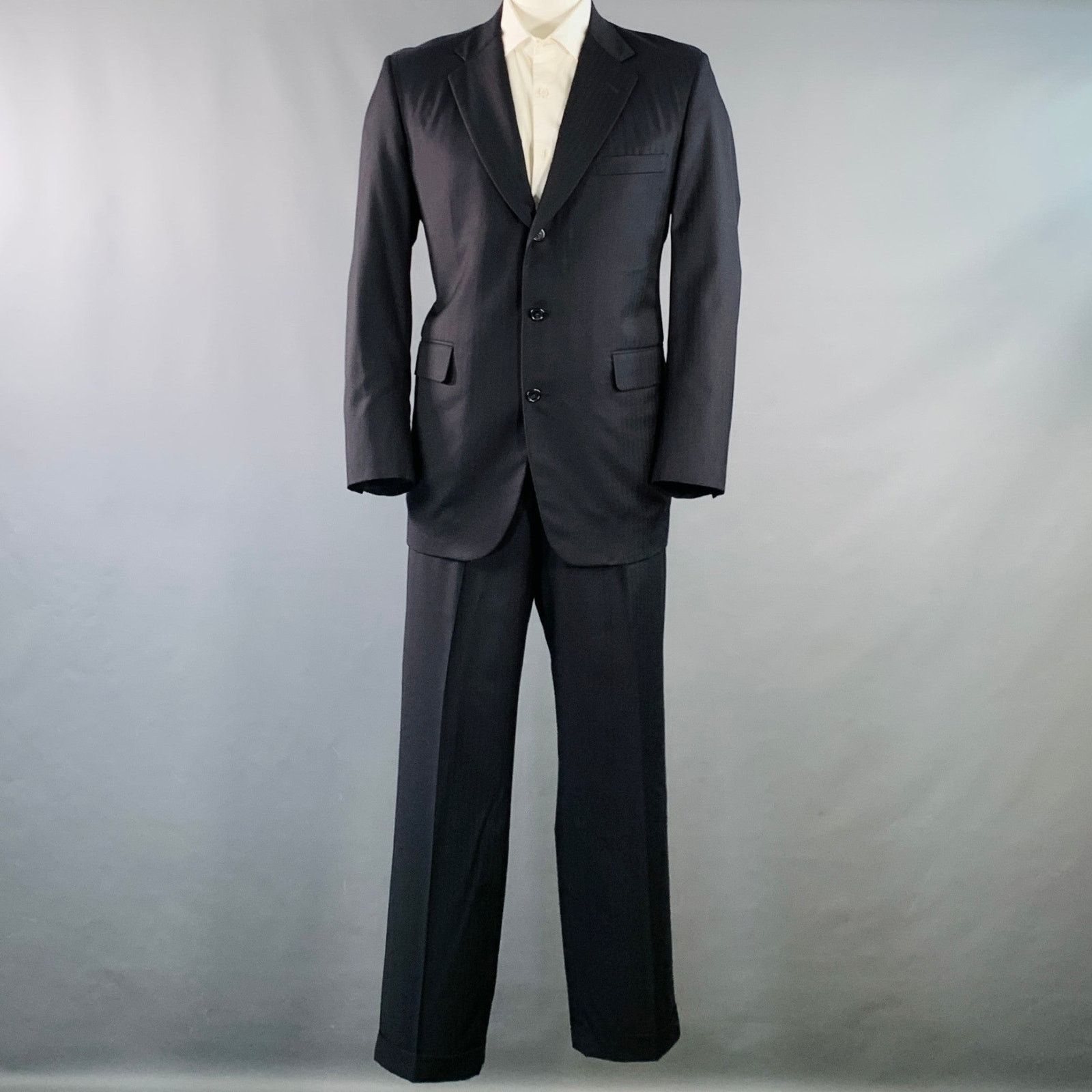 Other O'CONNELL'S Long Navy Herringbone Wool Notch Lapel Suit Size 42L - 3 Thumbnail