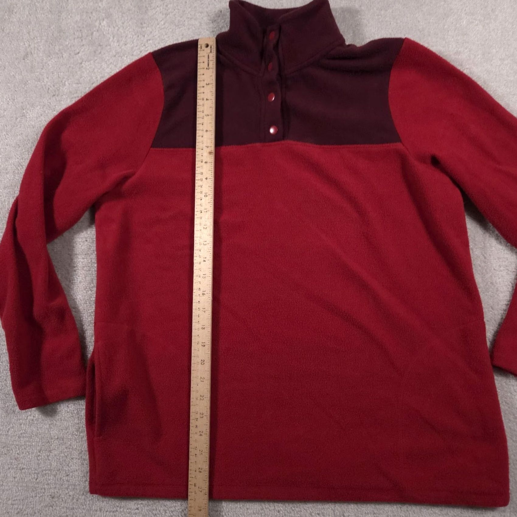 Vintage Cuddl Duds Pullover Womens Large Red Maroon Fleece Snap Front Warm Cozy Pockets Size L / US 10 / IT 46 - 5 Thumbnail