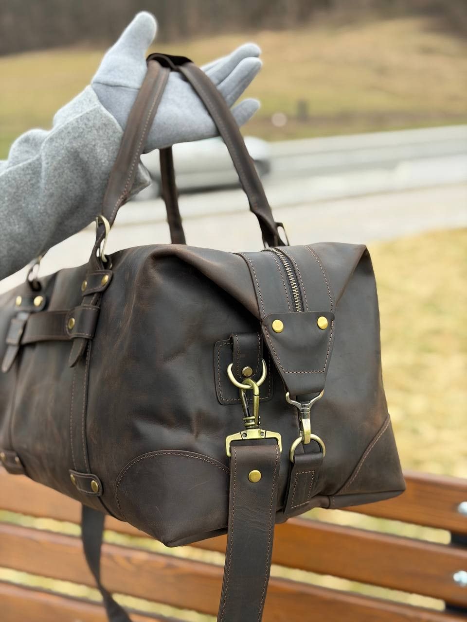 Other Genuine vintage leather travel bag. Duffel Bag. Handmade. Size ONE SIZE - 5 Thumbnail