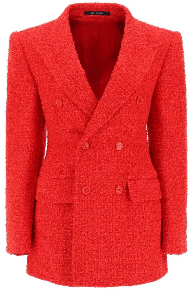 image of Balenciaga O1S22I1N0424 Hourglass Tweed Jacket In Red, Women's (Size Small)