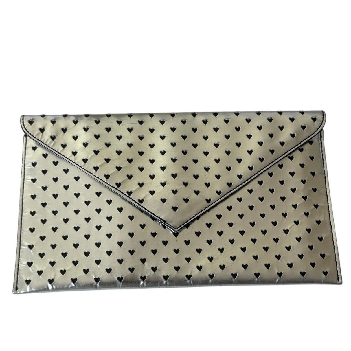 J.Crew J.CREW 100% Leather Heart Clutch Purse Silver Style A7607 Size ONE SIZE - 1 Thumbnail