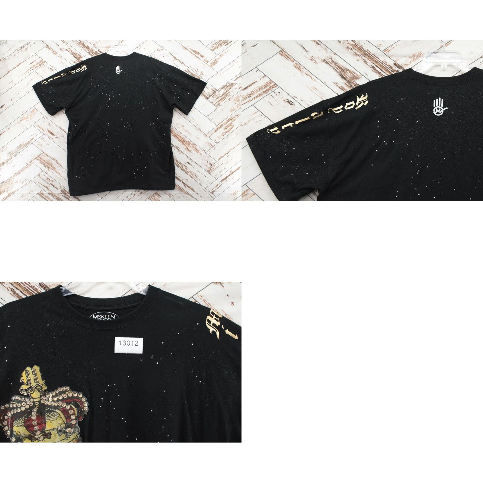 Vintage Miskeen Originals T-Shirt Mens 3XL Black Short Sleeve Royal Crown Rhine Stone Size US XXL / EU 58 / 5 - 8 Thumbnail