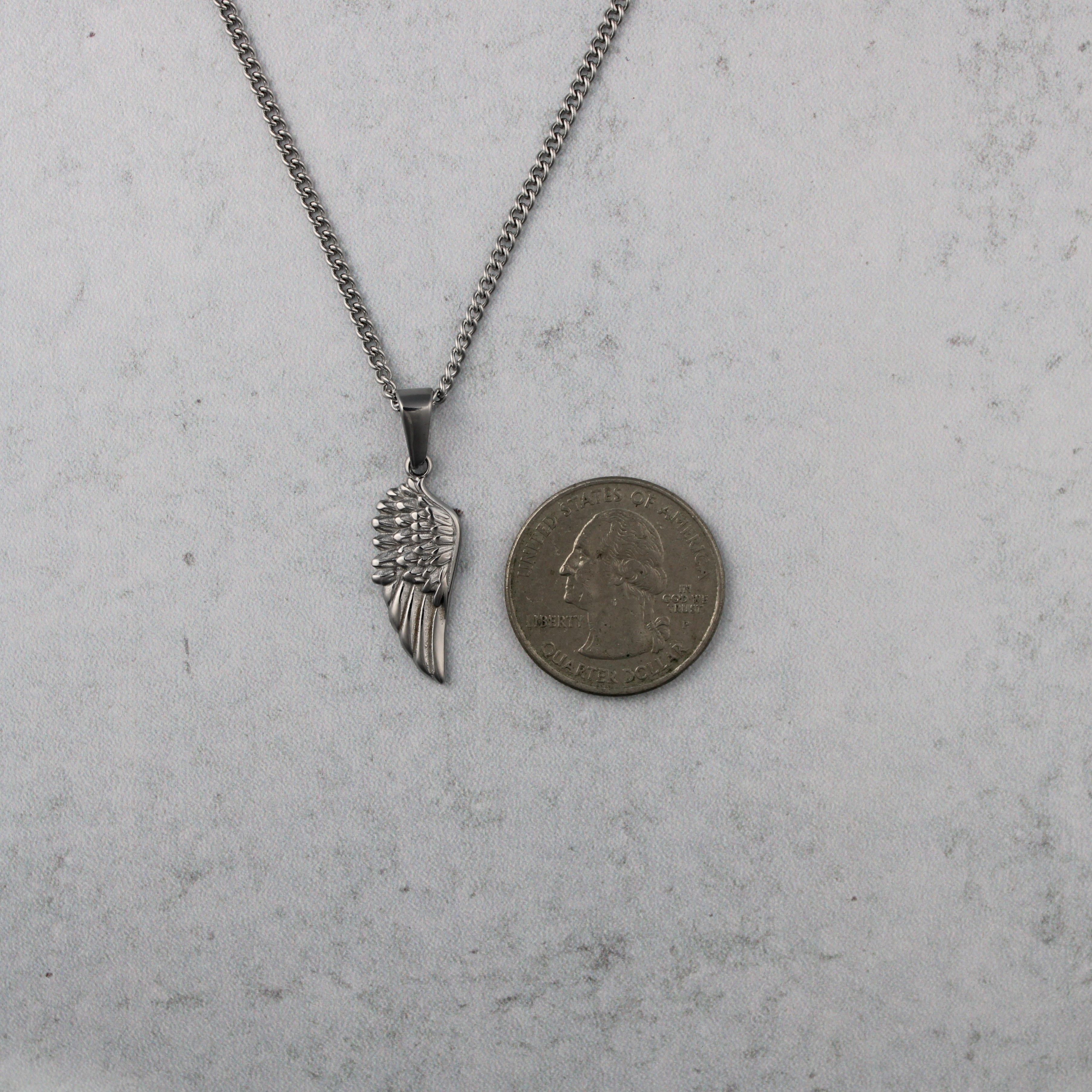 Jewelry Silver Wing Pendant Chain Necklace Stainless Steel Size ONE SIZE - 5 Thumbnail