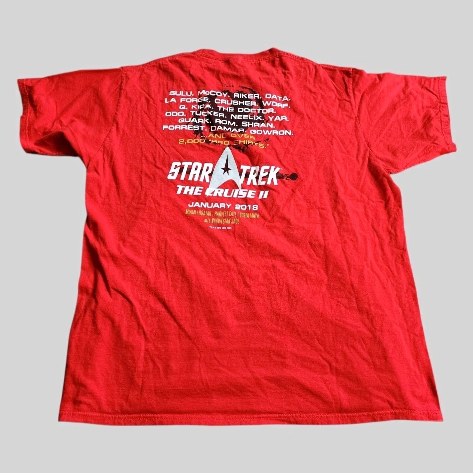 Port & Company Mens 2XL RARE Star Trek The Cruise 2018 Crew Member T Shirt Double Sided Red Cotton Port & Company Size US XXL / EU 58 / 5 - 2 Thumbnail