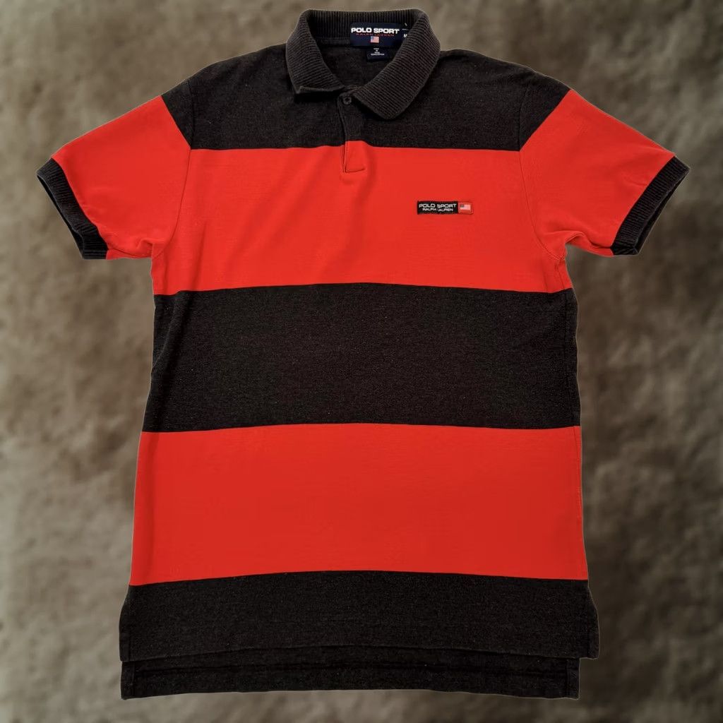 Polo Ralph Lauren Polo Sport Ralph Lauren Polo Shirt Mens M Red Striped 100% Cotton Polo Sport Logo Casual Short Sleeve Button Neckline Size US M / EU 48-50 / 2 - 1 Thumbnail