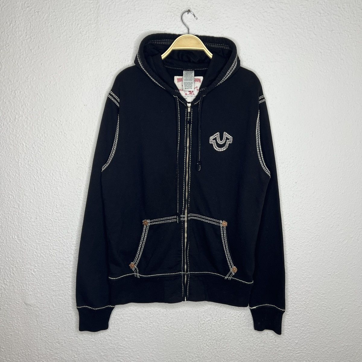 True Religion Y2K True Religion Triple Contrast Stitch Zip Up Hoodie Size US L / EU 52-54 / 3 - 1 Thumbnail