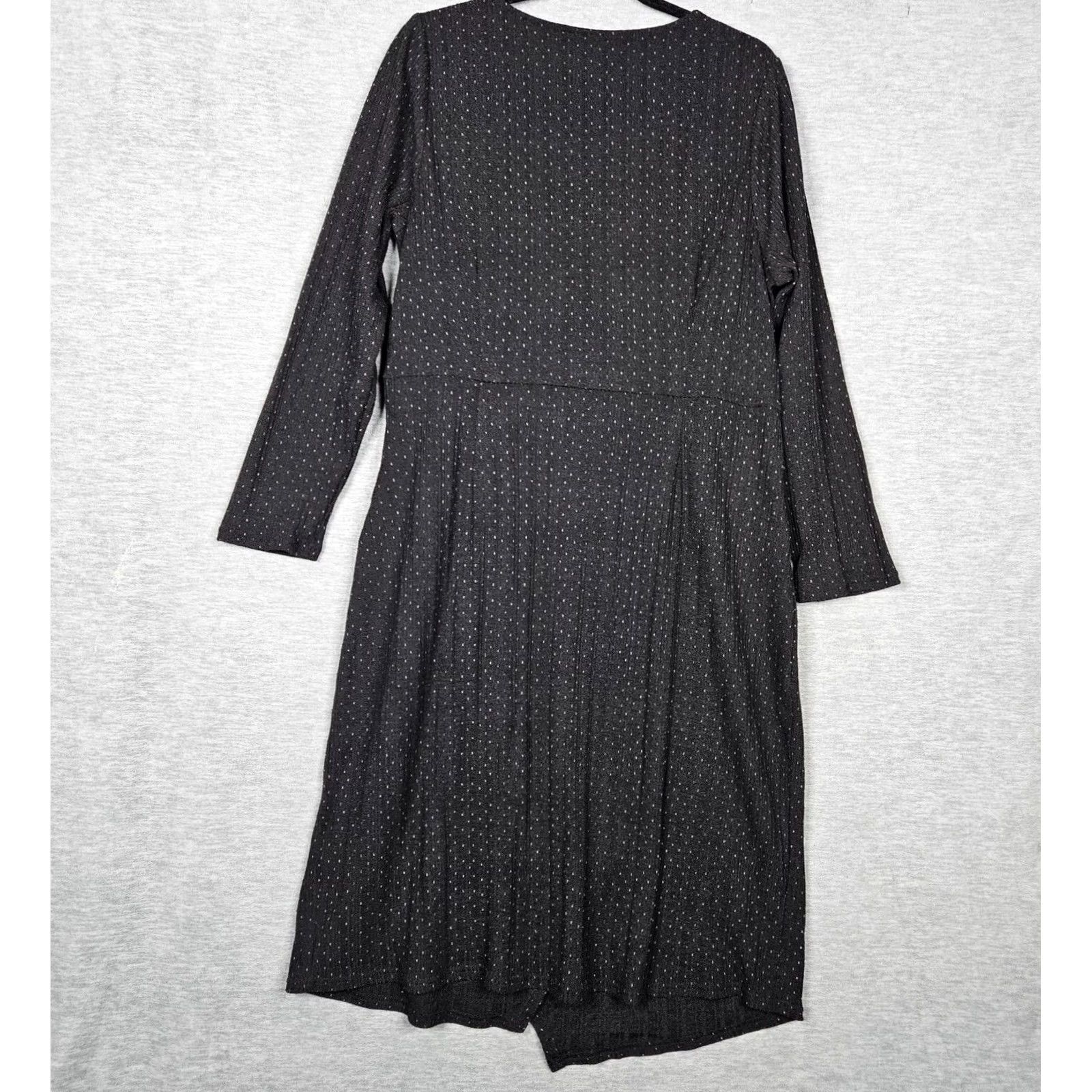 Vintage MODCLOTH Women's black Knit Wrapped Dress Long Sleeve V-Neck Midi 1X Knitted Casual Size XL / US 12-14 / IT 48-50 - 2 Thumbnail