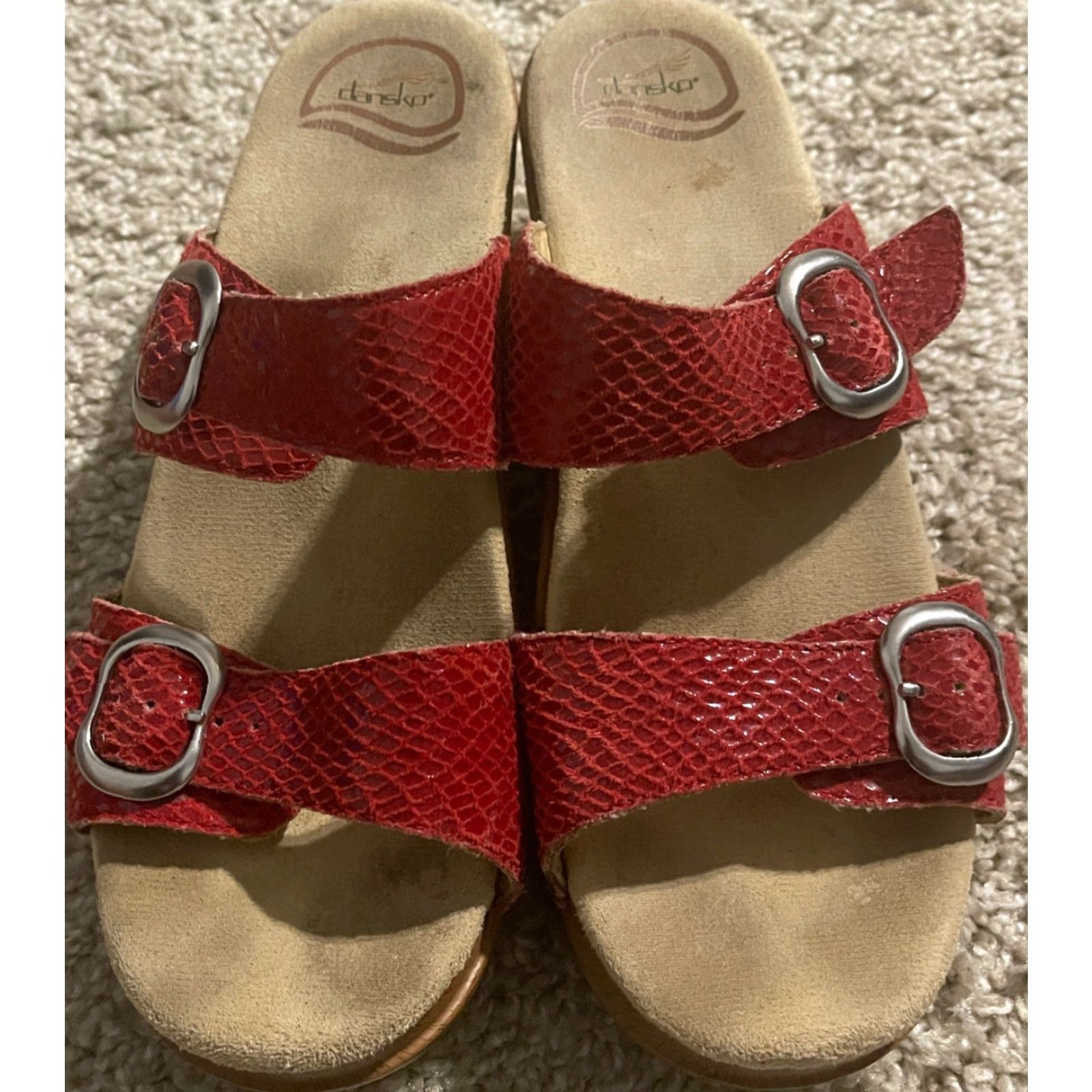Dansko Dansko Sophie Red Snakeskin Leather Clog Sandals Slip On EU 39 US 8.5-9 Womens Walking Medium (M) Open Toe Wedge Sandal Casual Shoes Size US 8.5 / IT 38.5 - 2 Thumbnail