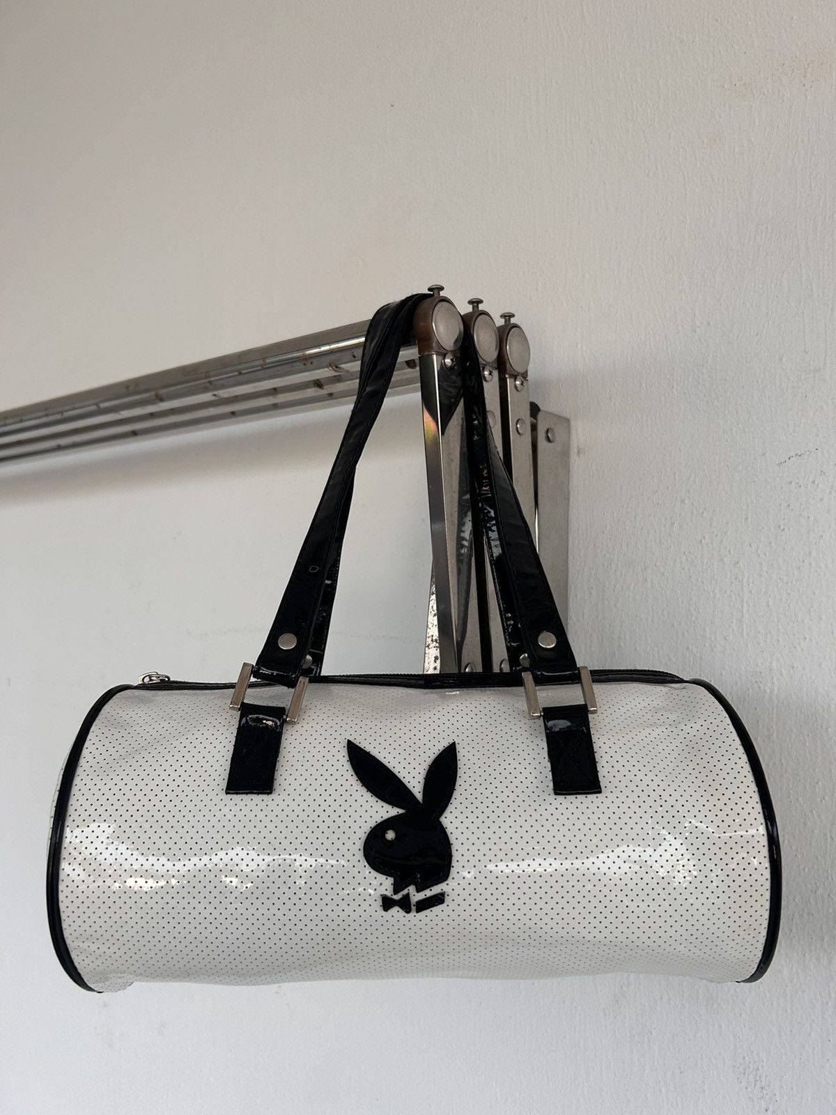 image of Playboy Black And White Logo Duffel Bag in Black White, Men's