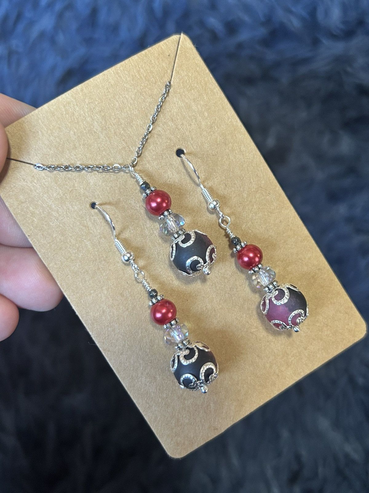 Handmade Handcrafted ombré crackle glass pearl crystal necklace set Size ONE SIZE - 1 Thumbnail