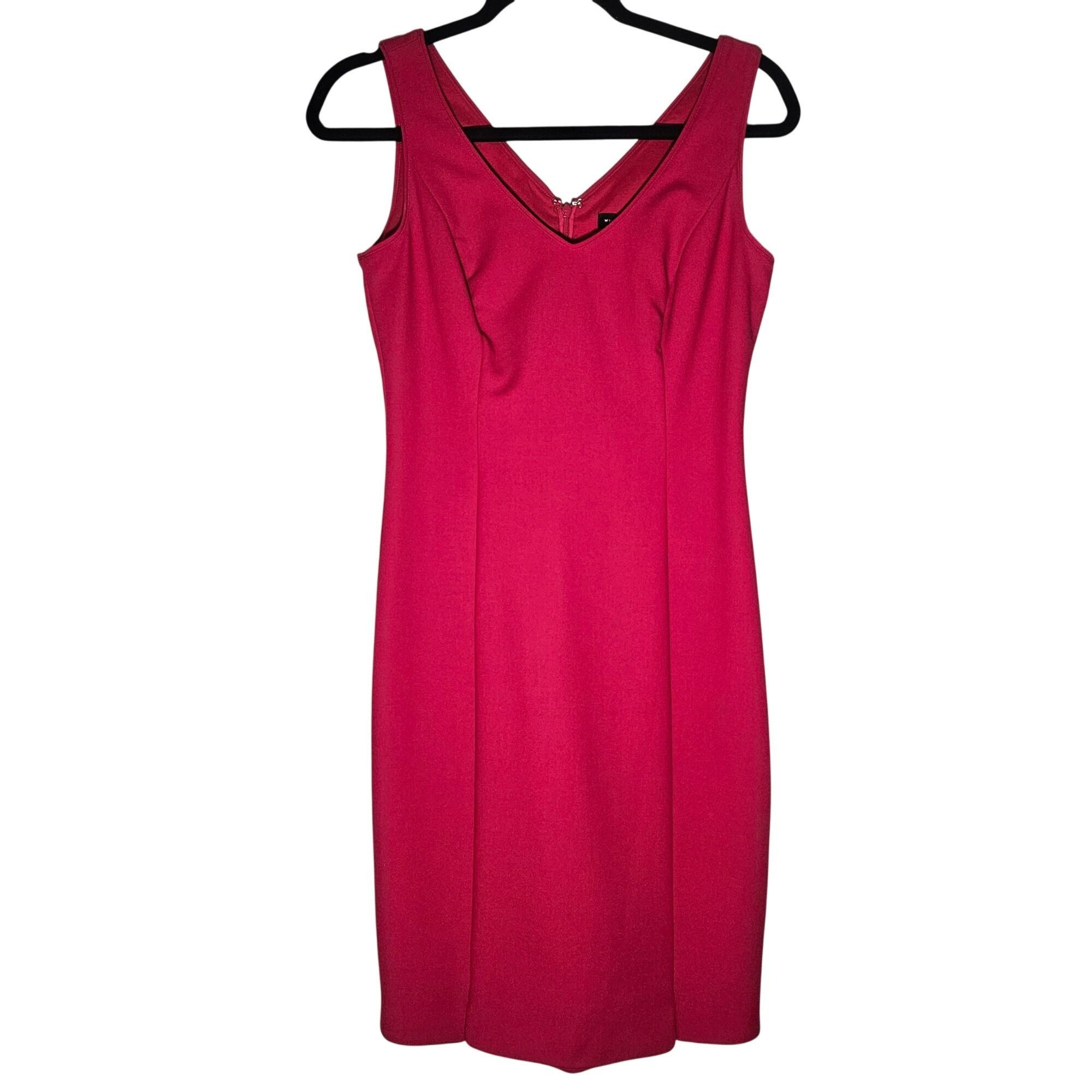White House Black Market WHBM Women’s Red Sheath Dress Size 0 V-Neck Sleeveless Elega Size XS / US 0-2 / IT 36-38 - 2 Thumbnail