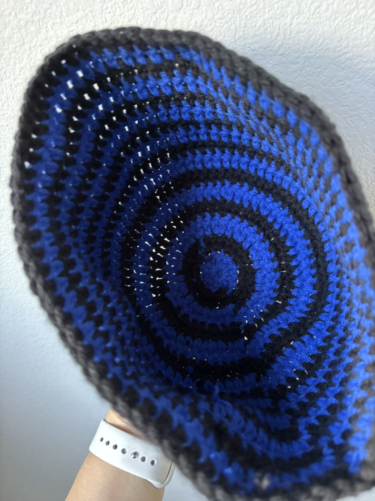 Handmade Blue & Black Striped Beanie Size ONE SIZE - 3 Thumbnail