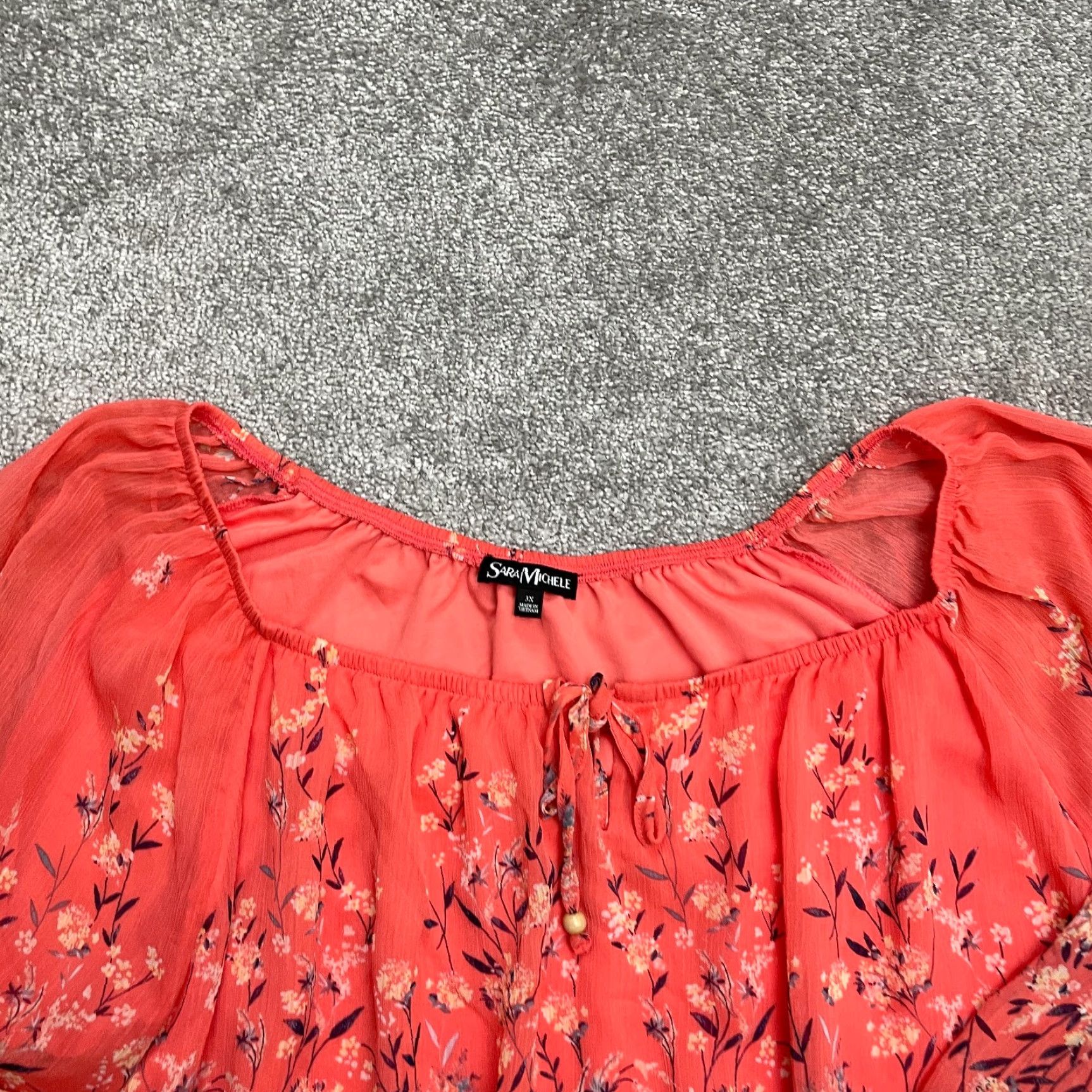 Vintage Sara Michelle Blouse Off Shoulder Womens 3X Orange Floral Long Sleeve Summer Top Size XXL / US 16-18 / IT 52-54 - 3 Thumbnail