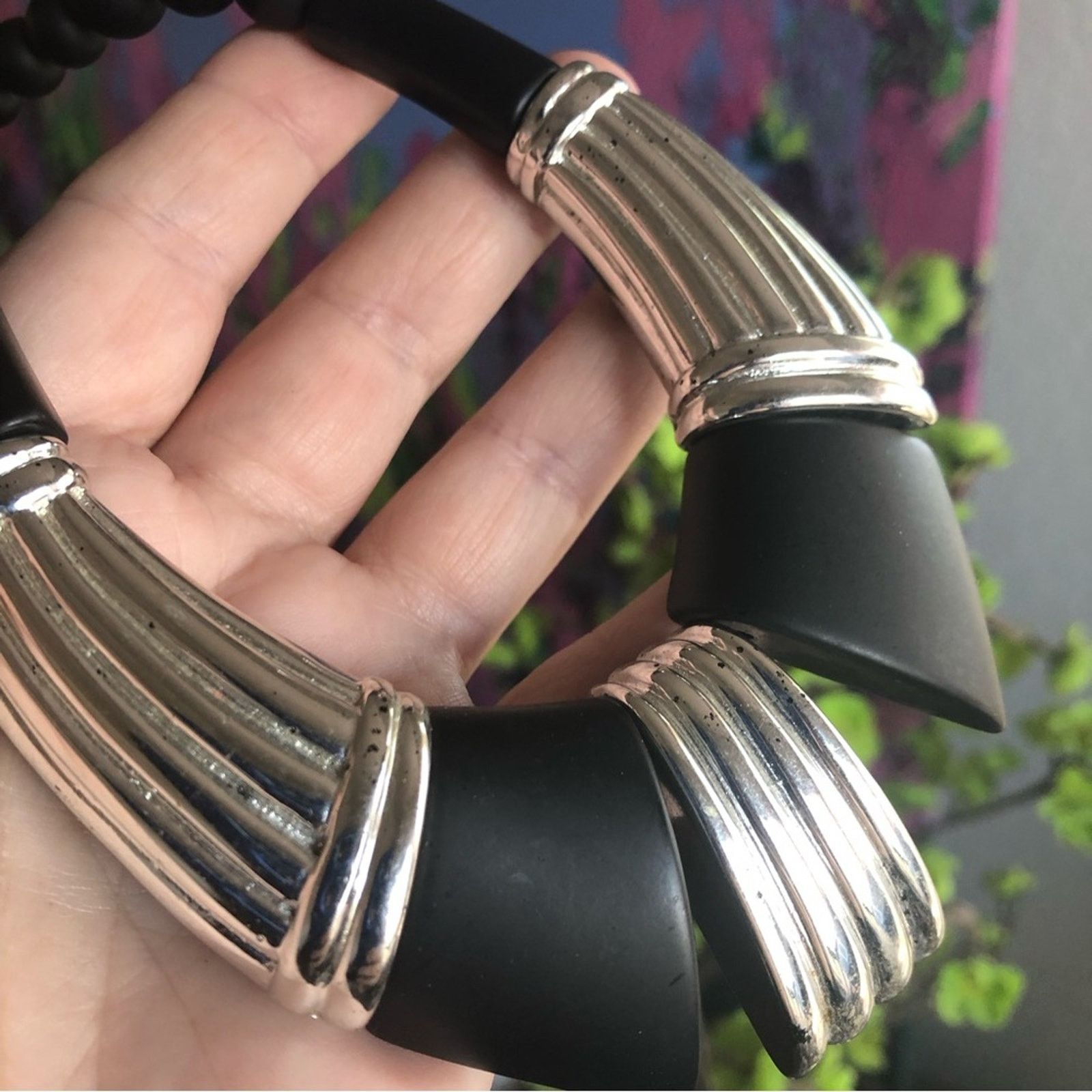 Vintage Vintage 80s bold black and silver statement necklace Size ONE SIZE - 8 Thumbnail