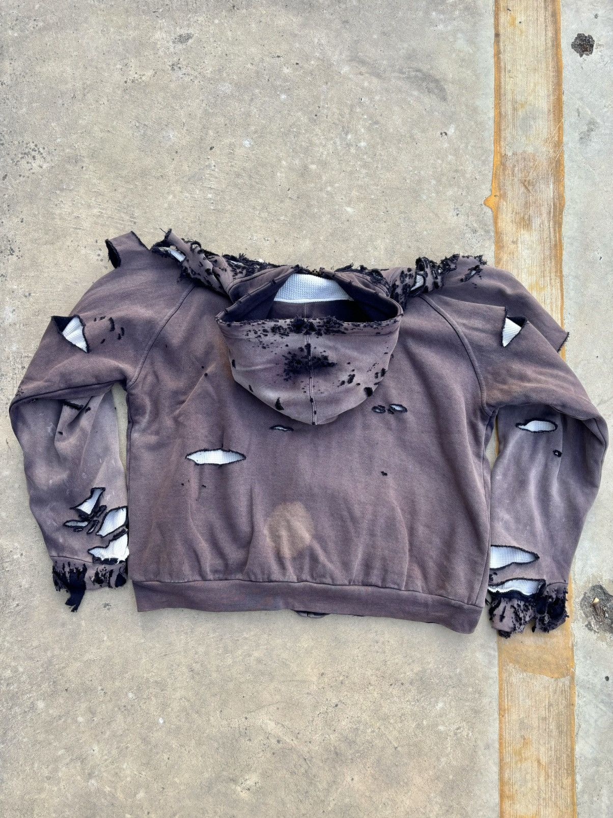 Vintage BOXY THRASHED THERMAL WAFFLE ZIP HOODIE Size US XL / EU 56 / 4 - 23 Thumbnail