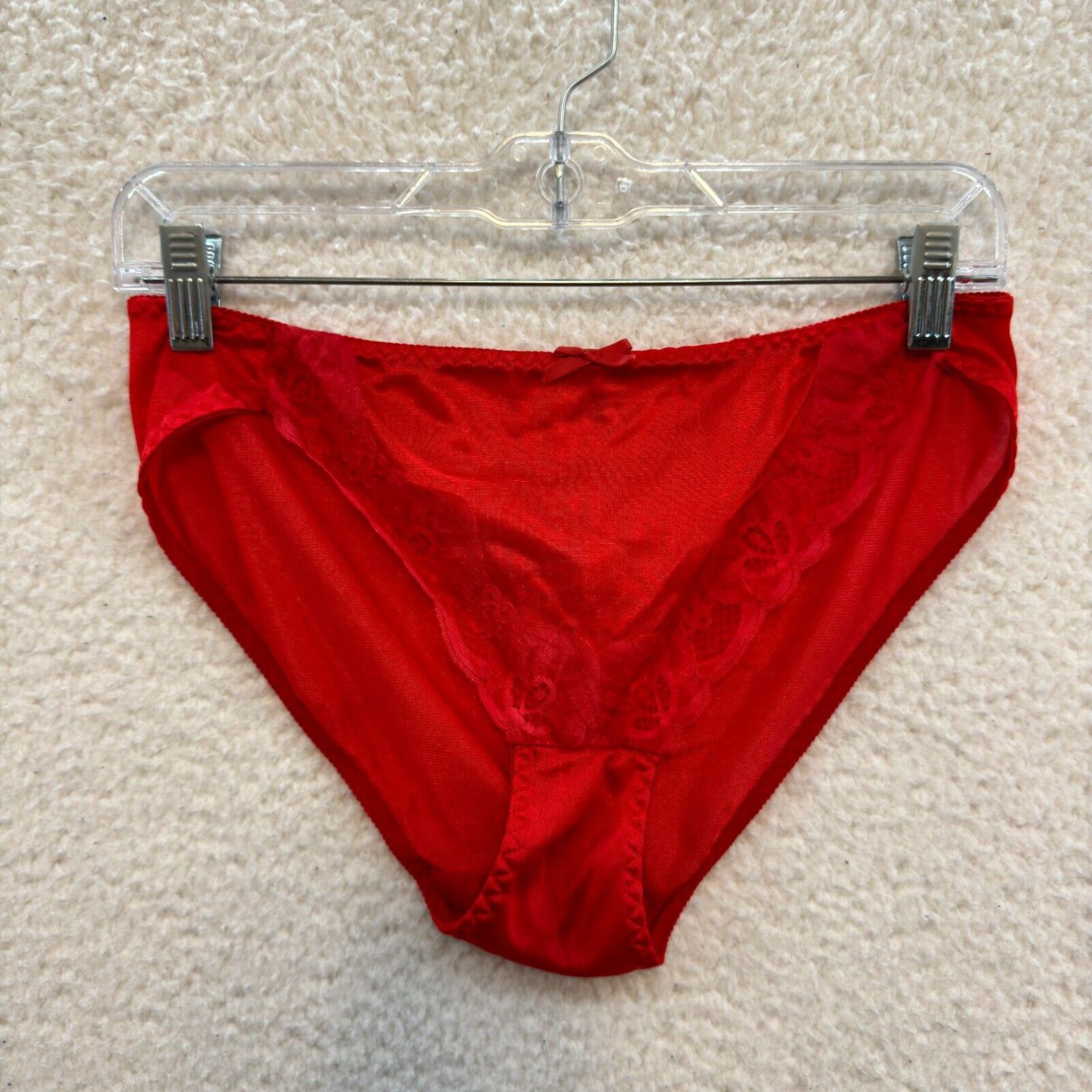 image of 80's Vintage Panties Underwear Plus Size 3Xl Xxxl Red Nylon Lace Sexy Valentines in White, Women's