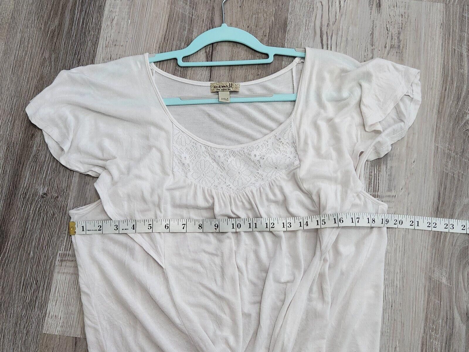 Designer One World Top White Large Tie Front Boho Hippie Scoop Neck Size L / US 10 / IT 46 - 3 Thumbnail