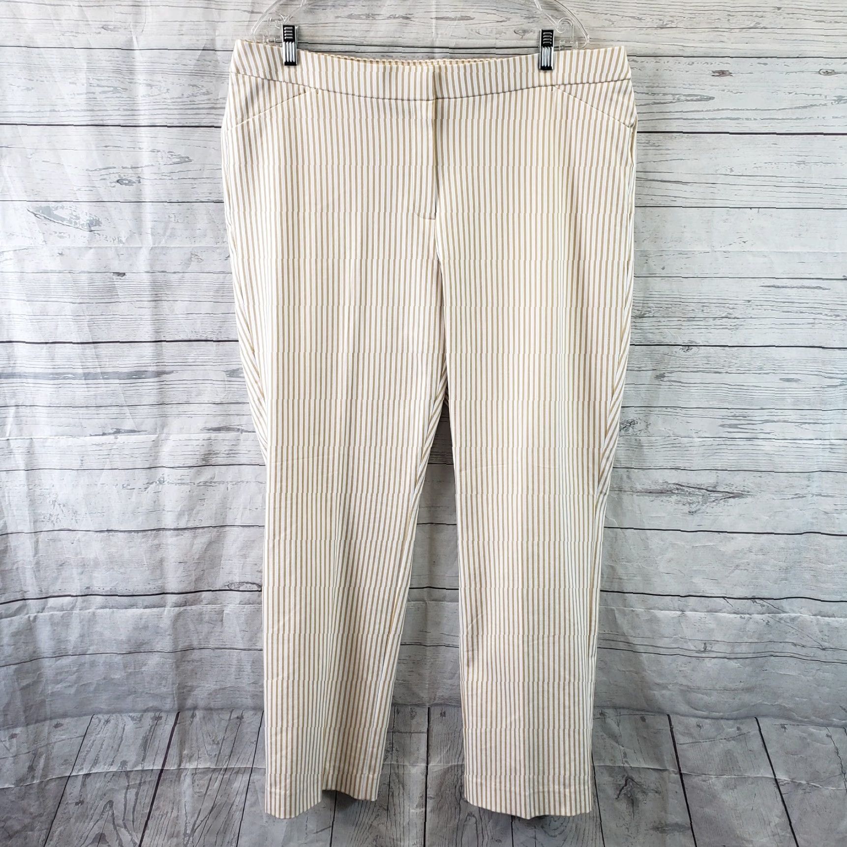 Vintage Chicos Womens Pants Sz 16 Tan White Stripe High Rise Cotton Blend Size 38" / US 16 / IT 52 - 2 Thumbnail