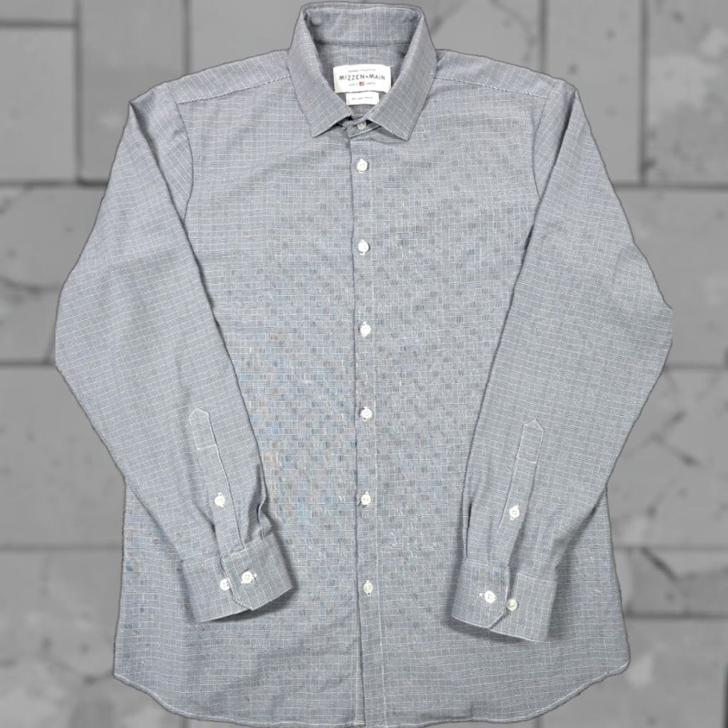 Mizzen+Main Mizzen+Main Leeward Performance Shirt 2XL Trim Fit Gray Blue Plaid Houndstooth Long Sleeve Button-Up Mens Shirt Range: 2XL, Color: Blue Size US XXL / EU 58 / 5 - 1 Thumbnail